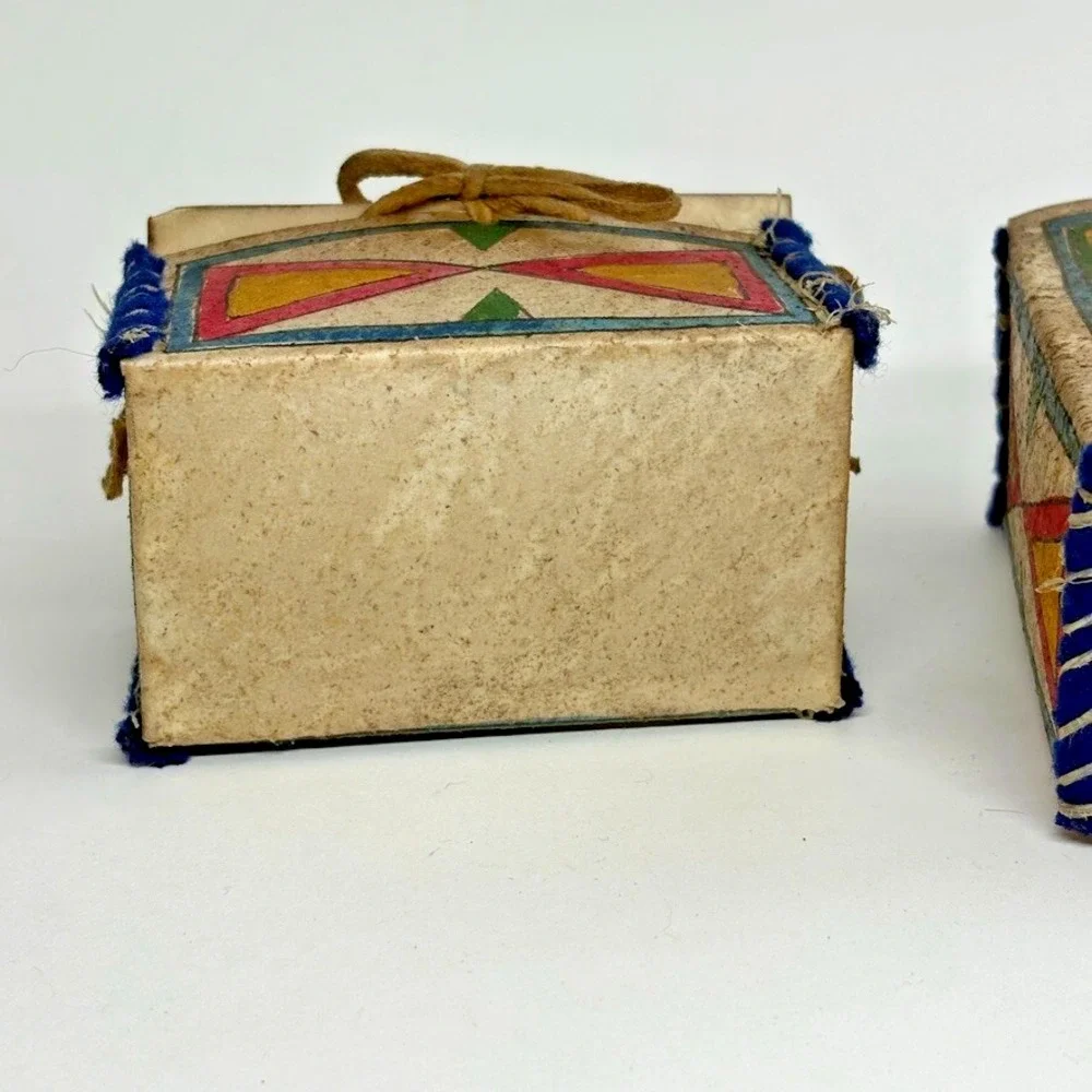 Mid 1900s‎ (2) HandPainted Toy Doll Parfleche Trunks Trinket Boxes Sioux Indian